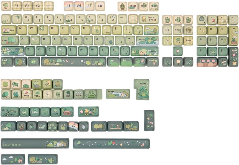 KiiBoom X Cosydiaries Rainy Froggy Day Keycap Set, 144 Keycaps, PBT Custom Keycaps for Mechanical Keyboard, Compatible with ANSI/ISO, 60%, 65%, 75%, TKL, Full-Sized Layout (MOA Profile) - Image 1